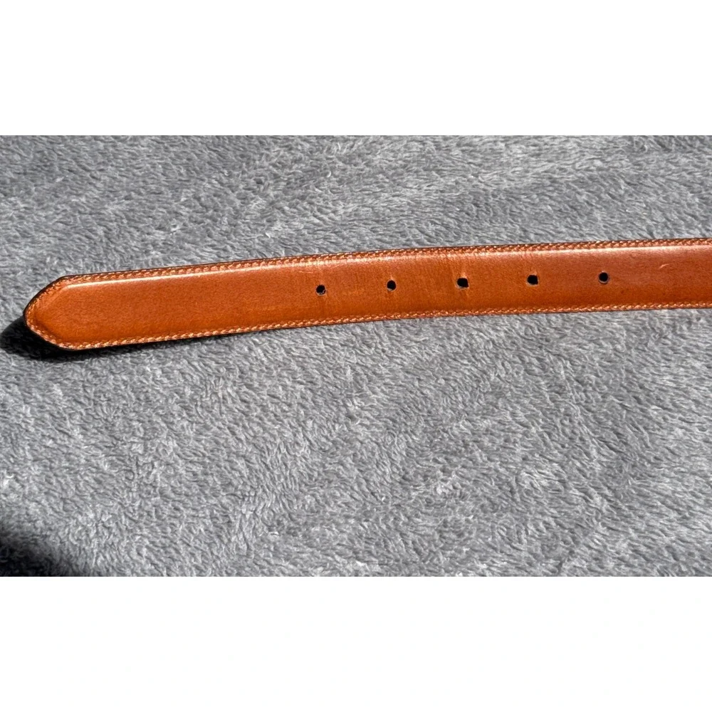 Ralph Lauren Mens Brown Crocodile Embossed Leather Belt Gold Buckle Dress Belt M - Picture 11 of 14